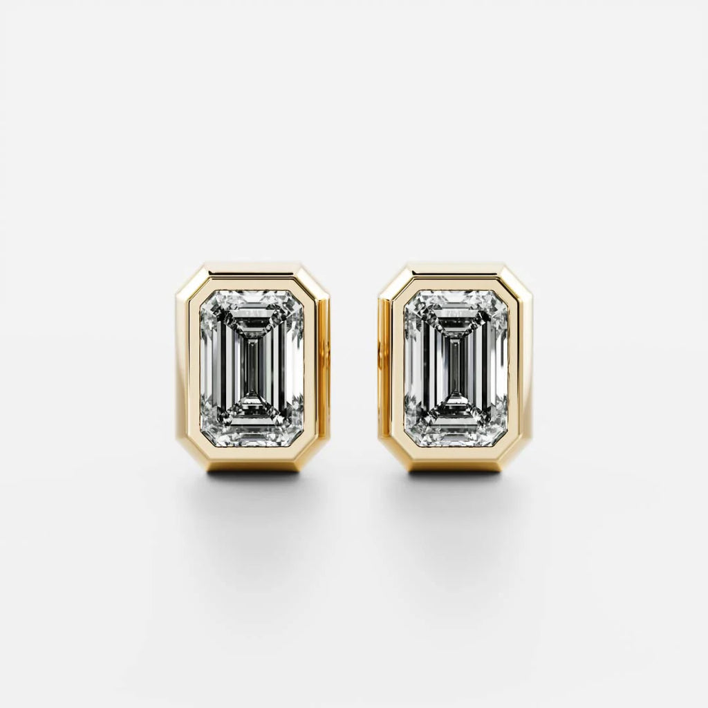 Classic Bezel Emerald Cut Diamond Studs Earrings — Levendi Jewellers