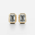 Classic Bezel Emerald Cut Diamond Studs Earrings