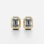 Classic Bezel Emerald Cut Diamond Studs Earrings — Levendi Jewellers