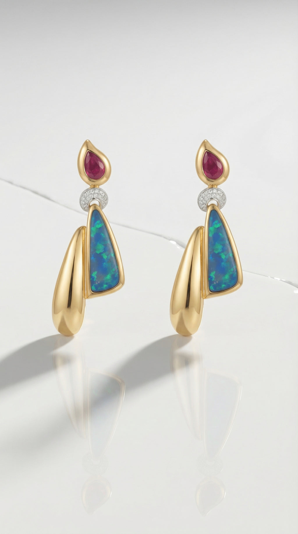 Australian Black Opal and Rubies Earrings — Levendi Jewellers