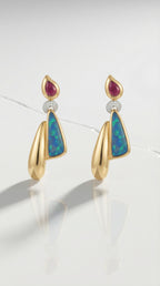 Australian Black Opal and Rubies Earrings — Levendi Jewellers