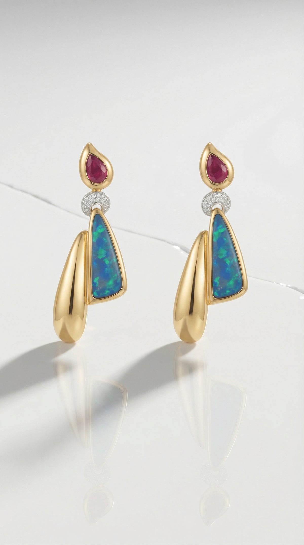 Australian Black Opal and Rubies Earrings — Levendi Jewellers