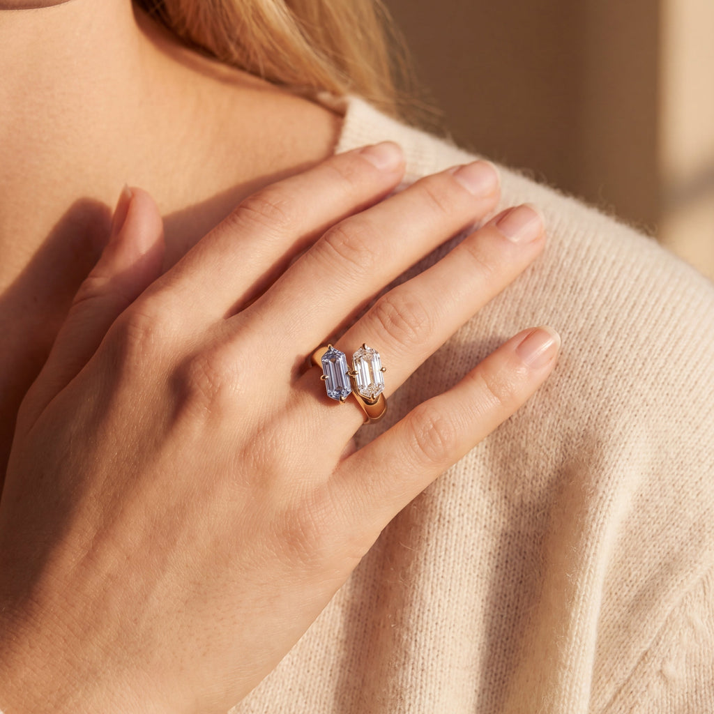 Levendi Wave of Love - Shield Cut Sapphire Engagement Ring, view 2 — Levendi Jewellers