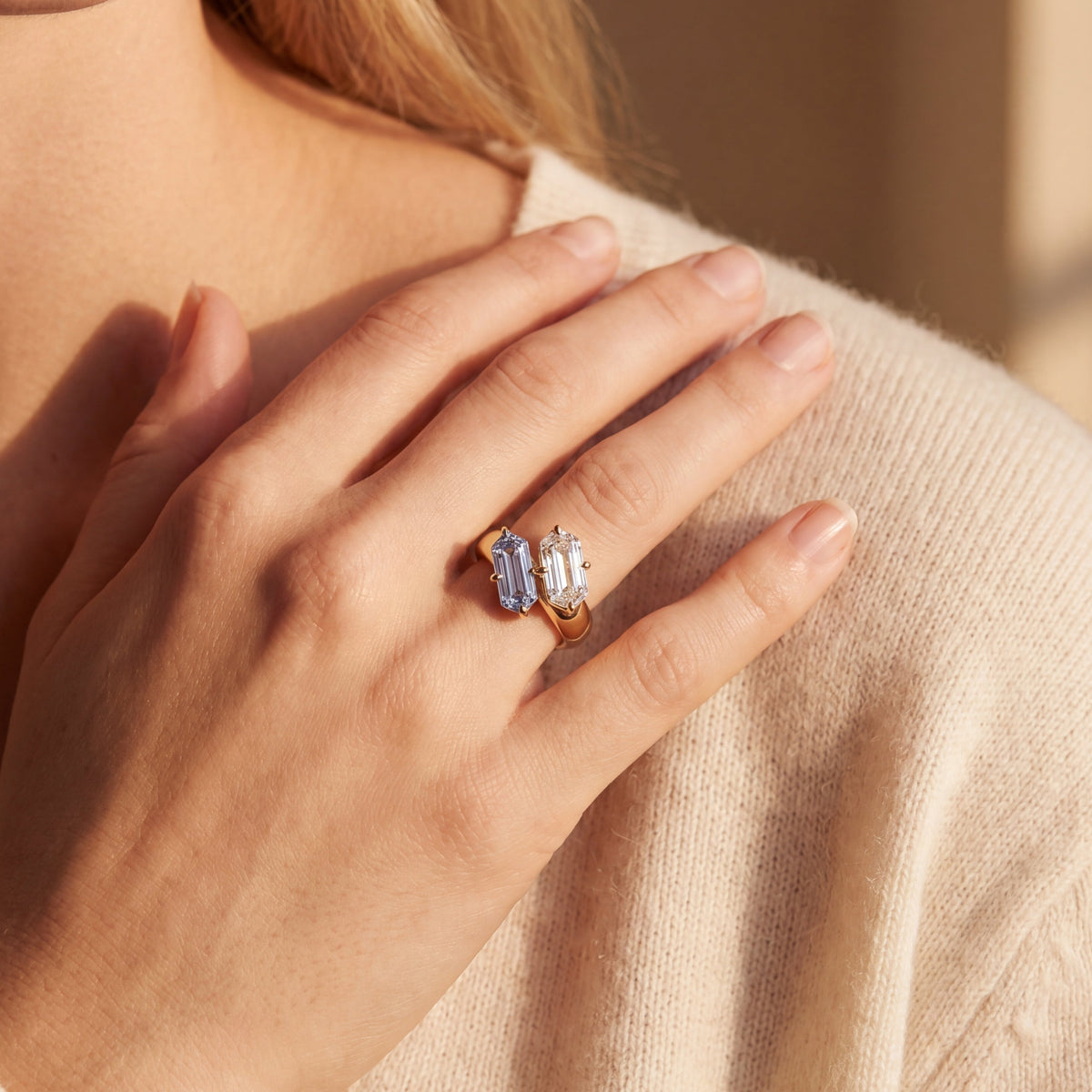 Levendi Wave of Love - Shield Cut Sapphire Engagement Ring, view 2 — Levendi Jewellers