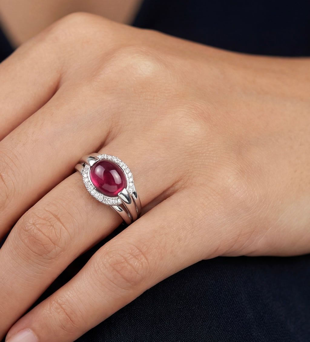 Cabochon Pink Tourmaline Dome Ring — Levendi Jewellers
