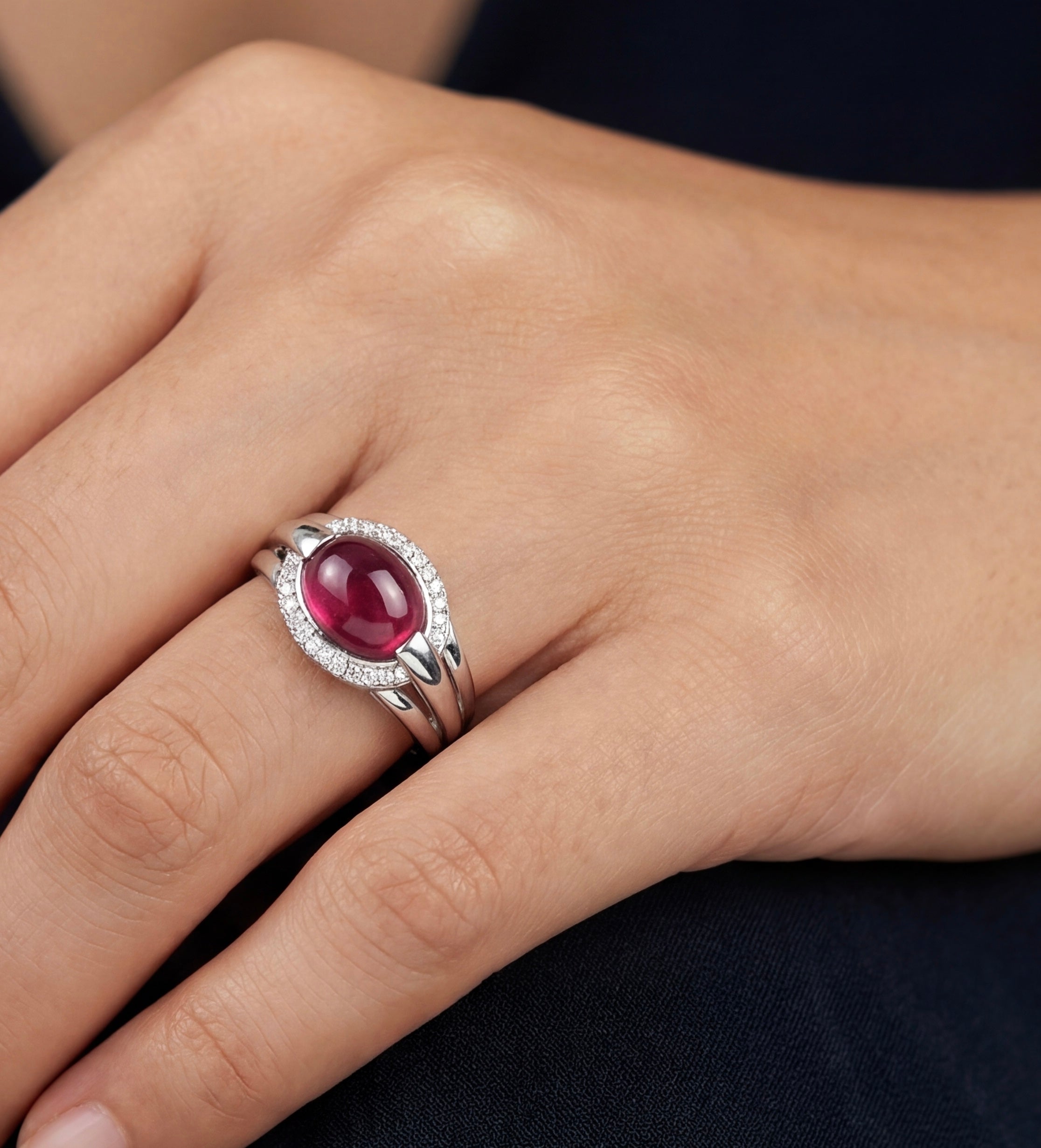Cabochon Pink Tourmaline Dome Ring