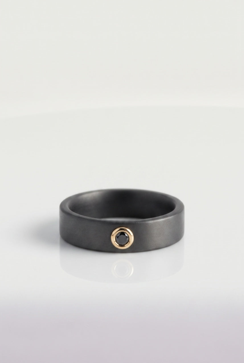 Black Ceramic Yellow Gold Single Black Diamond Ring