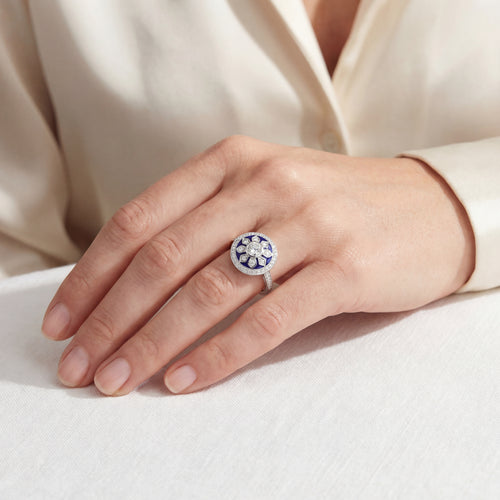 Art Deco - Enamel Diamond Ring