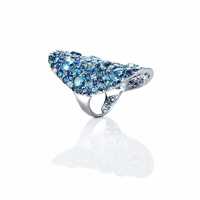 Mosaïque Éternelle Blue Sapphires and Blue Topaz Ring, view 2 — Levendi Jewellers
