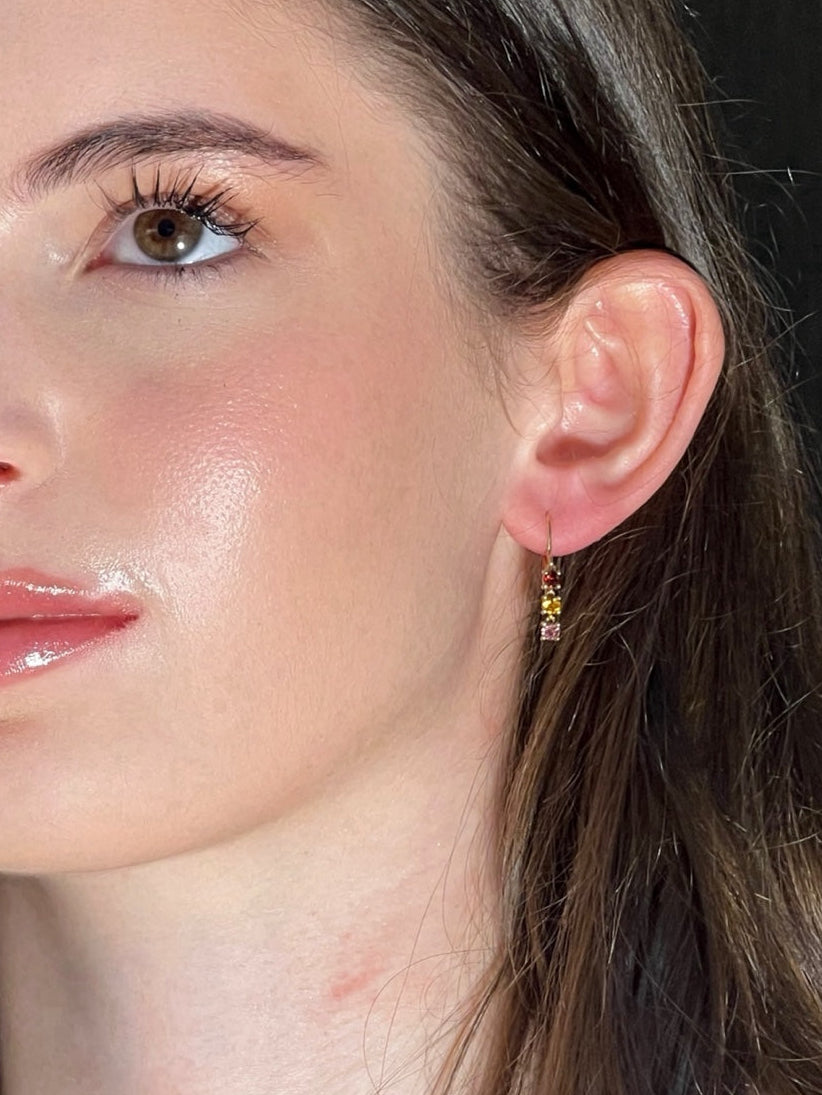 Rainbow 3 Stones Short Drop Earrings