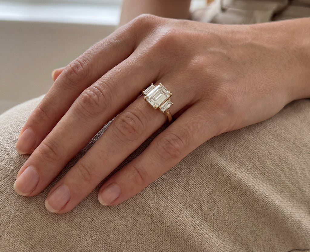 Levendi Classic Trilogy - Emerald Diamond Engagement Ring, view 2 — Levendi Jewellers