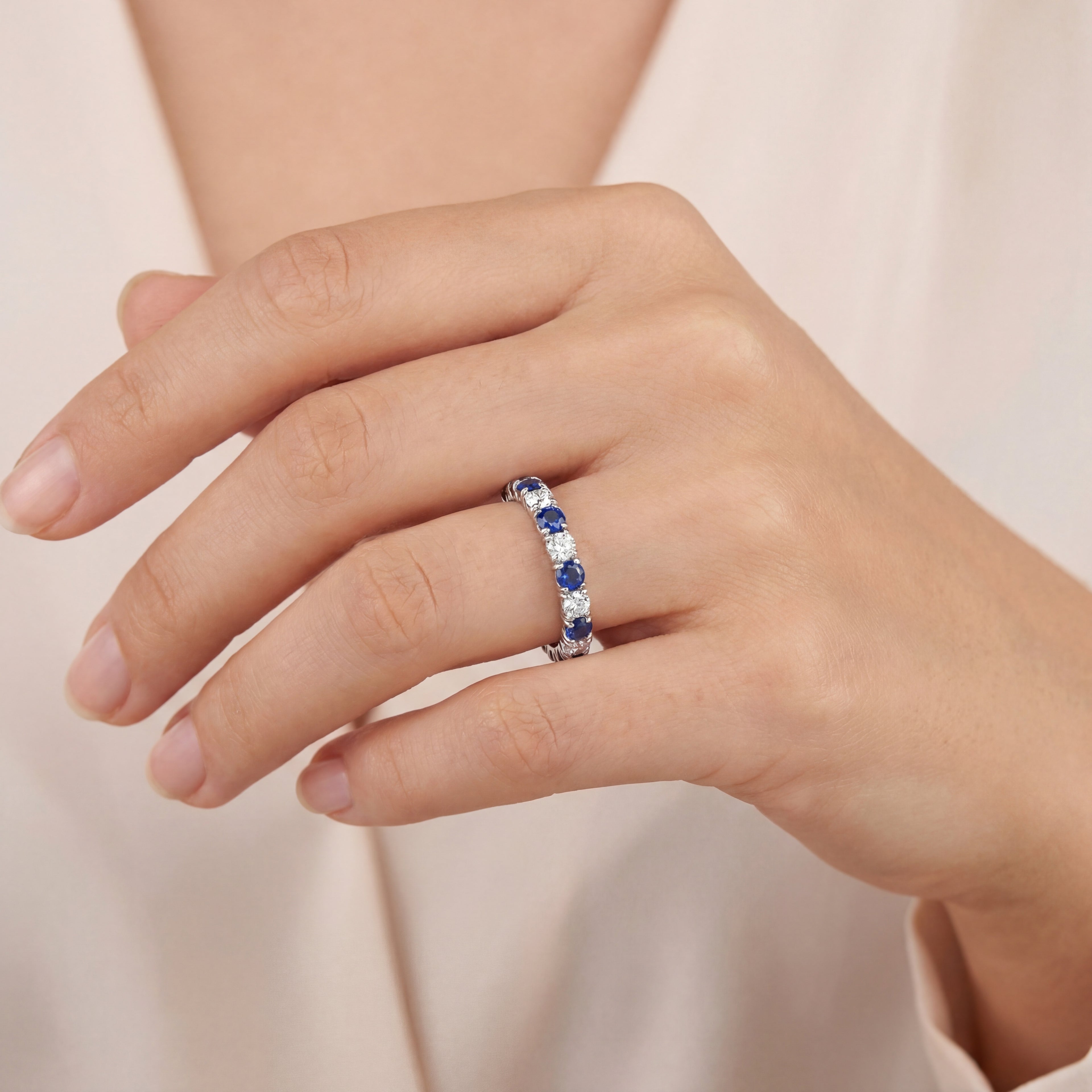 Wedding Band - White Gold Diamond and Sapphire.