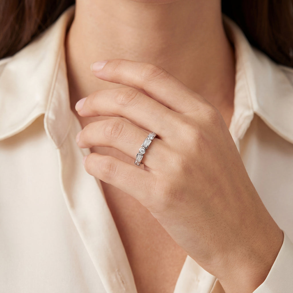 Wedding Band - Bezel Baguette & Round Brilliant Cut, view 2 — Levendi Jewellers