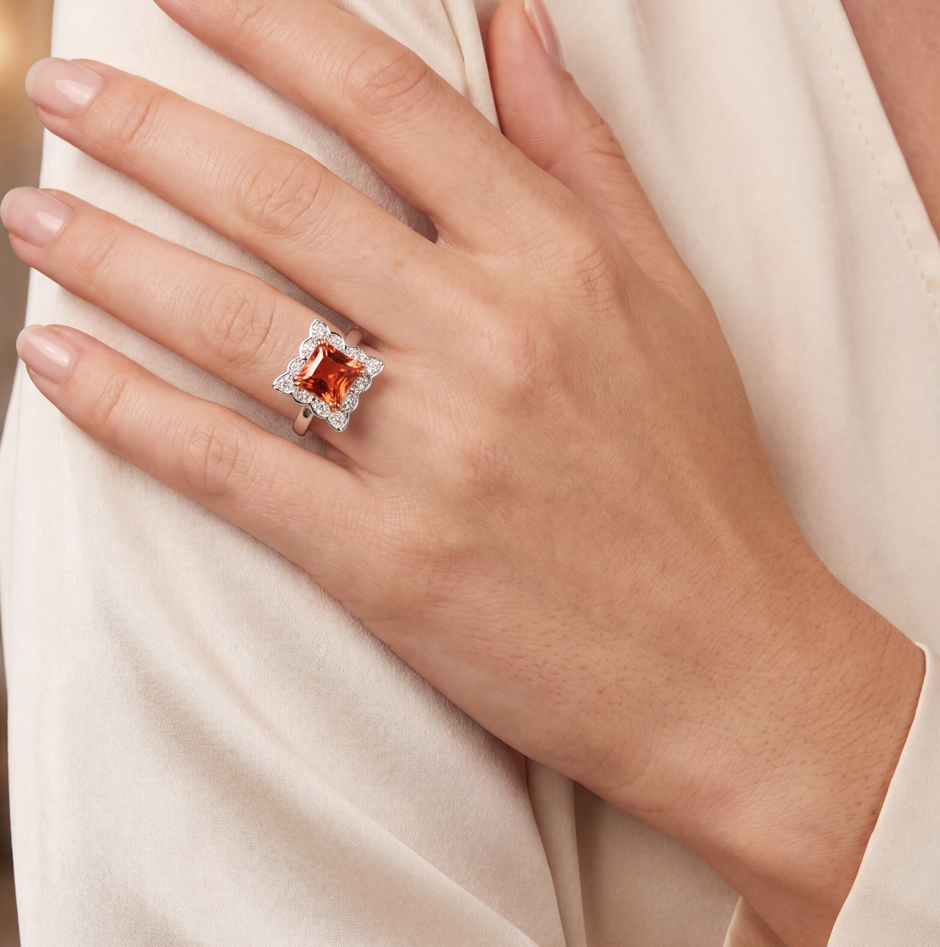 Square Pink Tourmaline & Diamond Ring