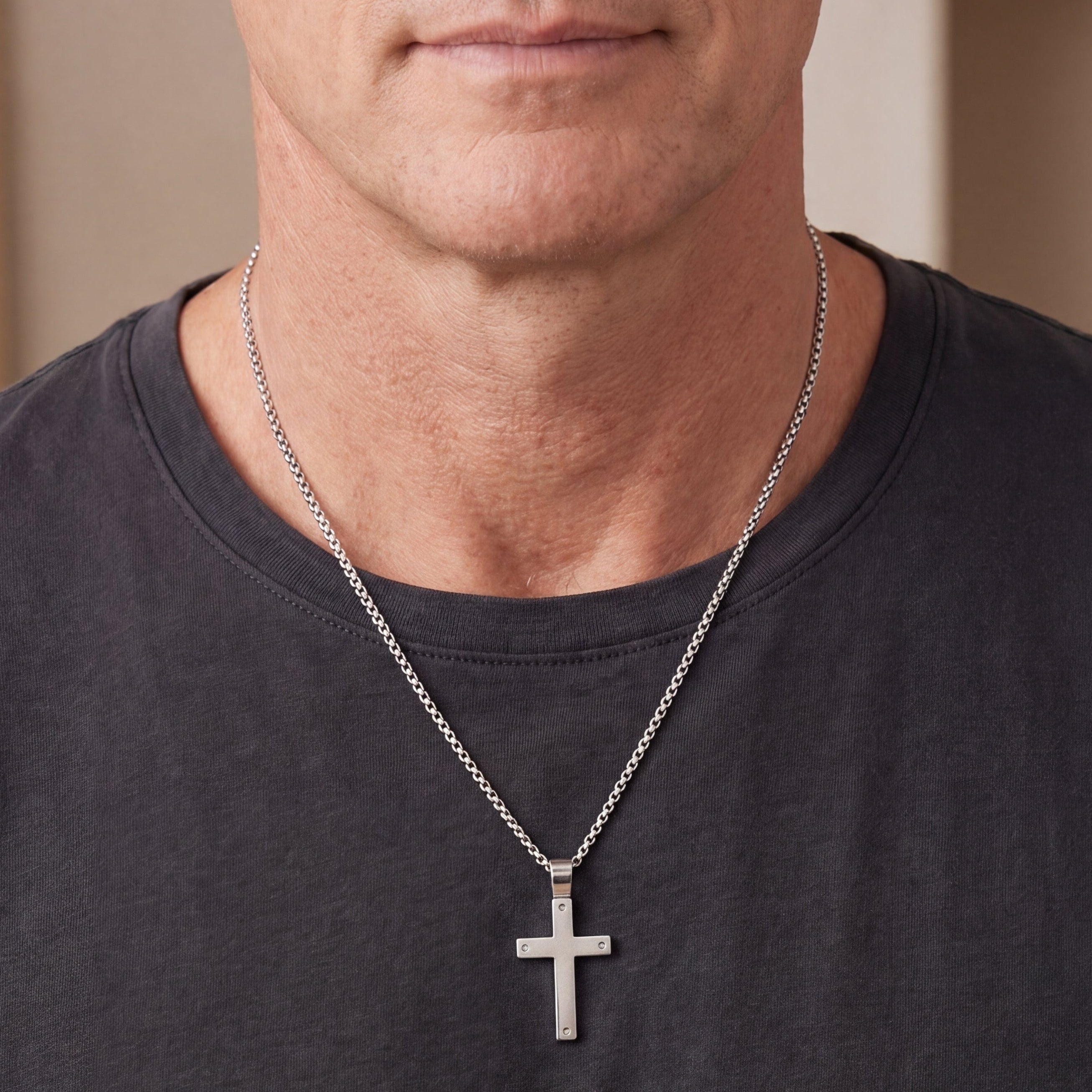 Peter - Medium White Gold Cross and Matt Finish