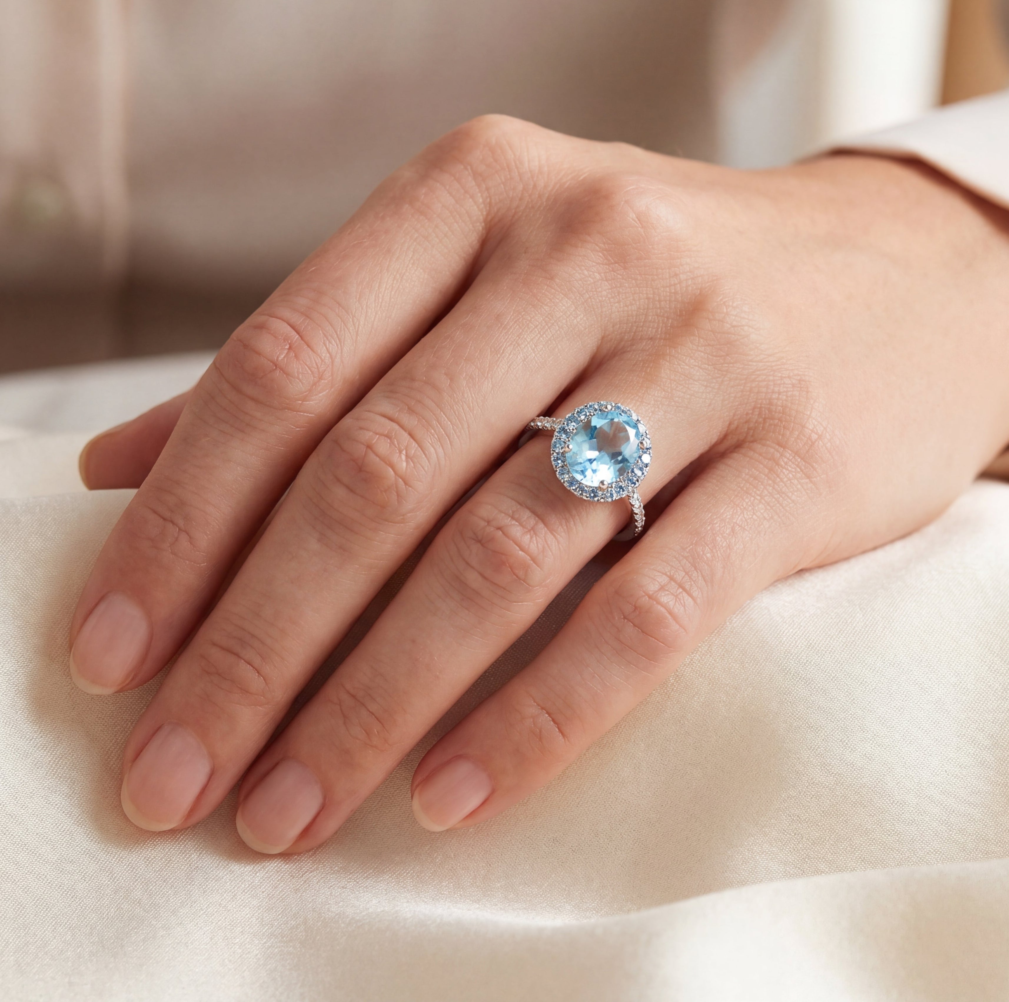Sky Blue Topaz & Diamond Ring