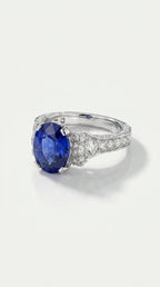 Deep Blue Sapphire & Diamond Pavee Hidden Halo Ring — Levendi Jewellers