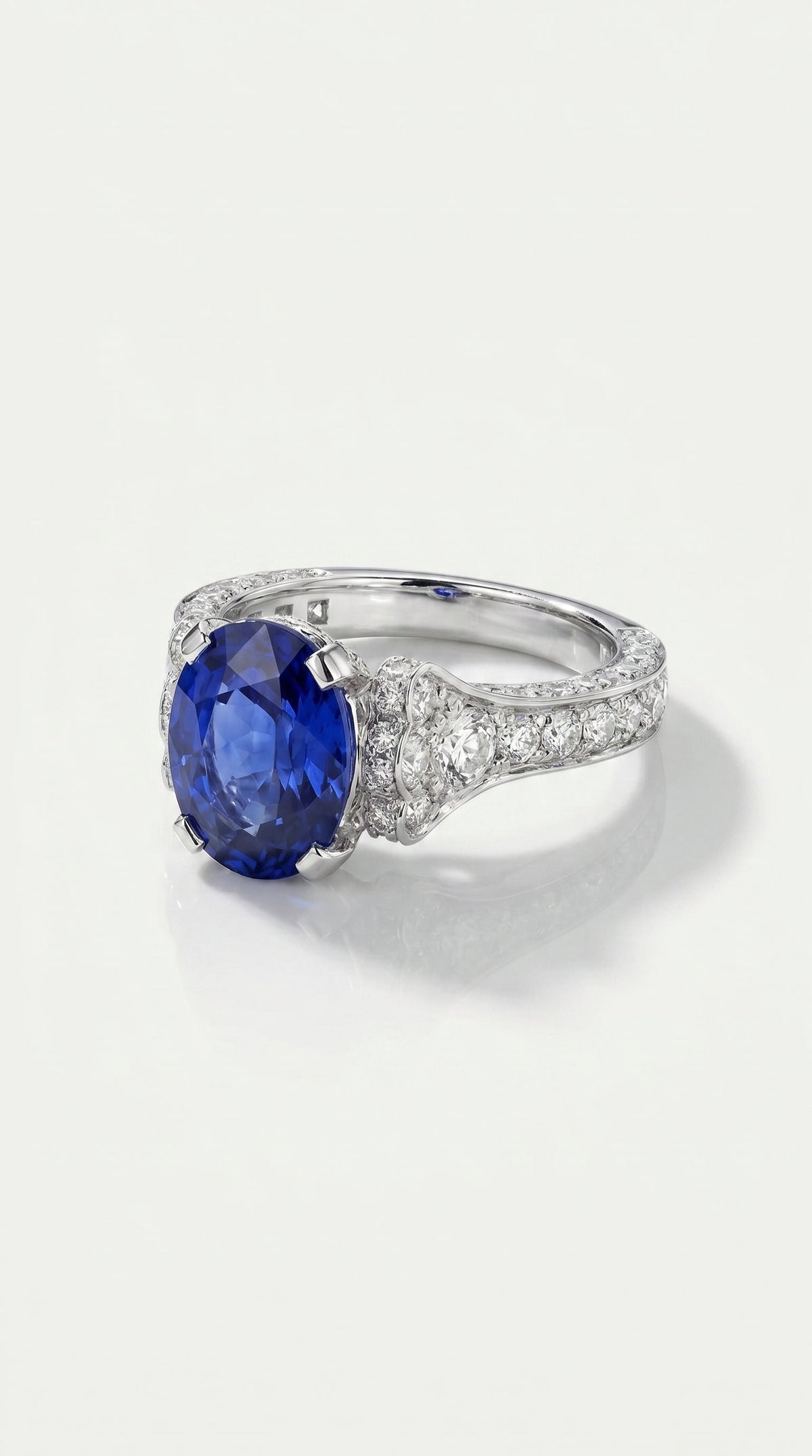 Deep Blue Sapphire & Diamond Pavee Hidden Halo Ring — Levendi Jewellers