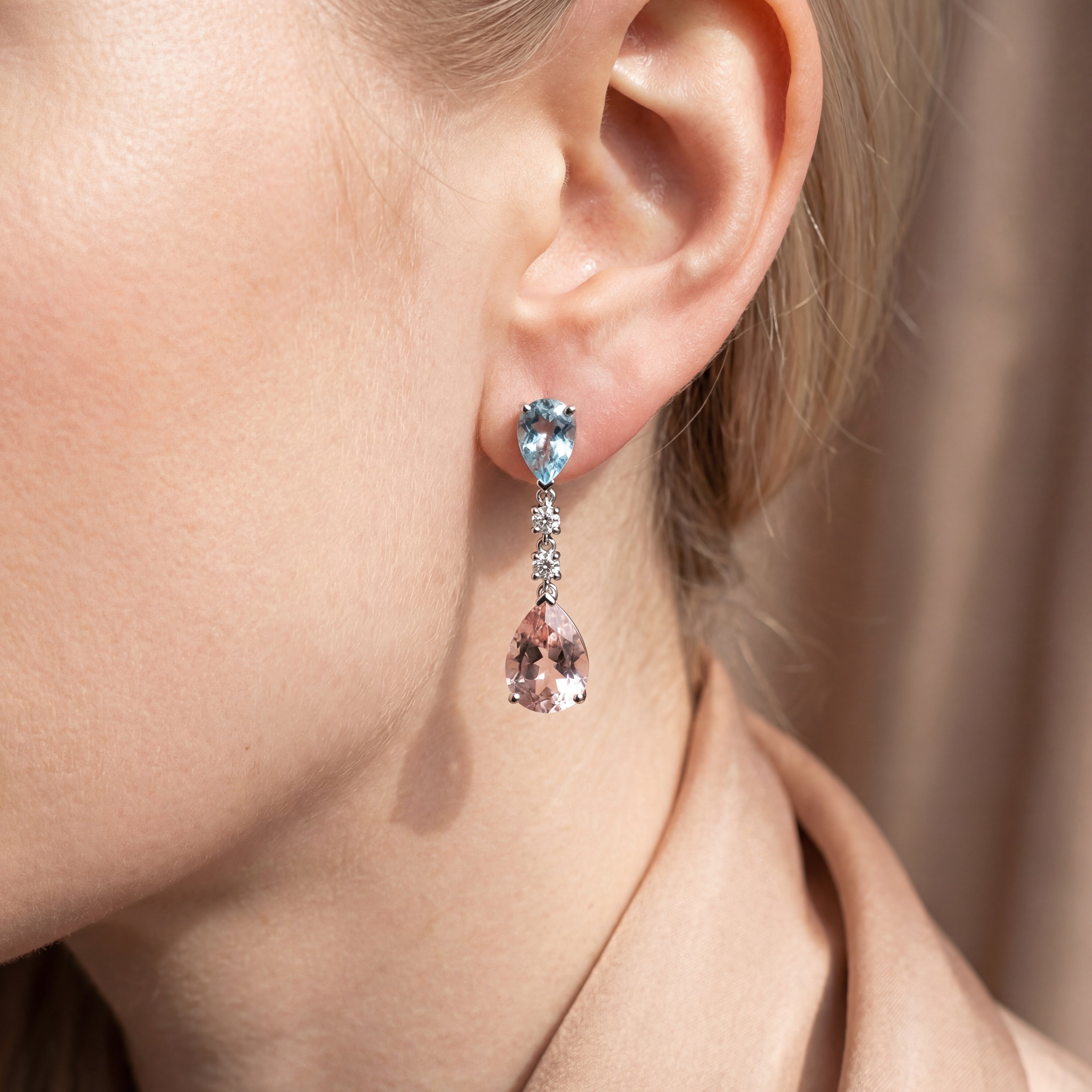 Aquamarine & Morganite Drop Earrings
