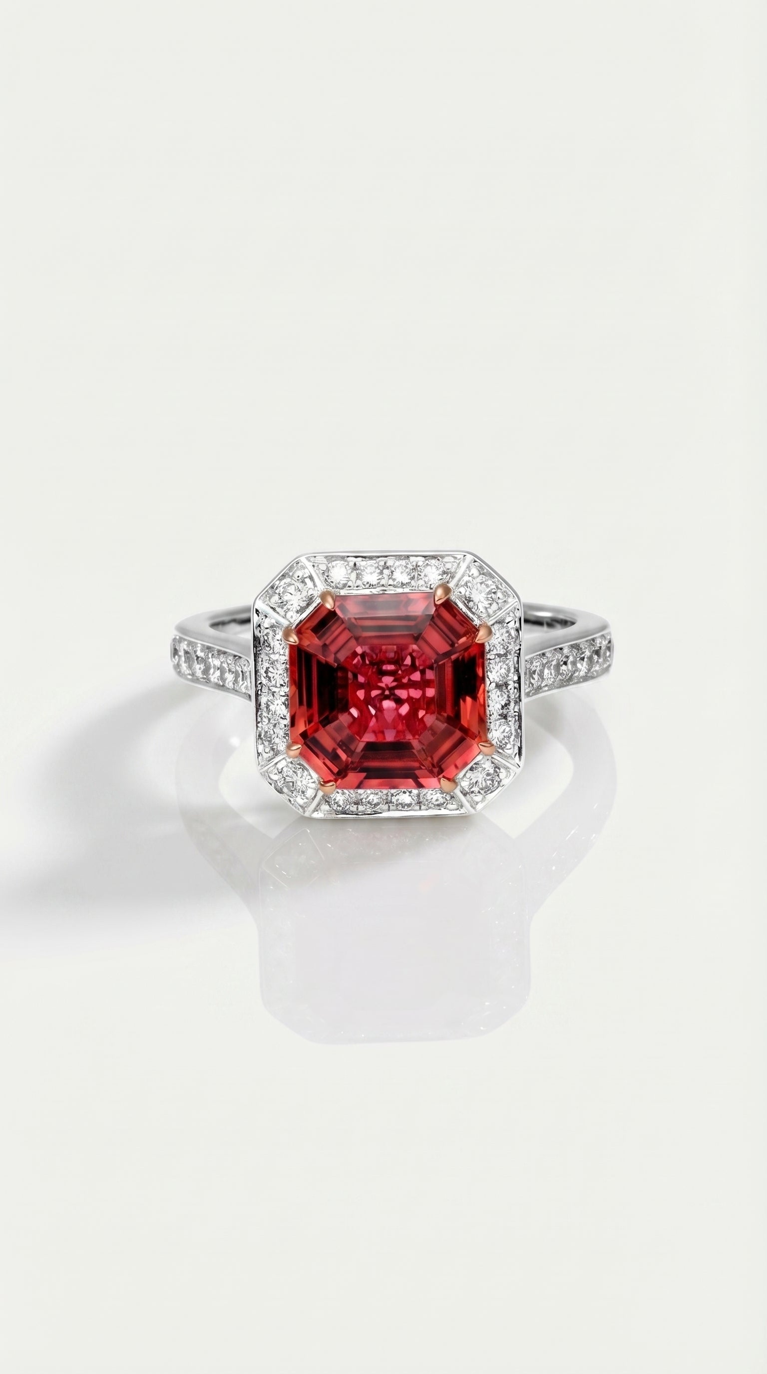 Asscher Cut Pink Tourmaline & Diamond Ring