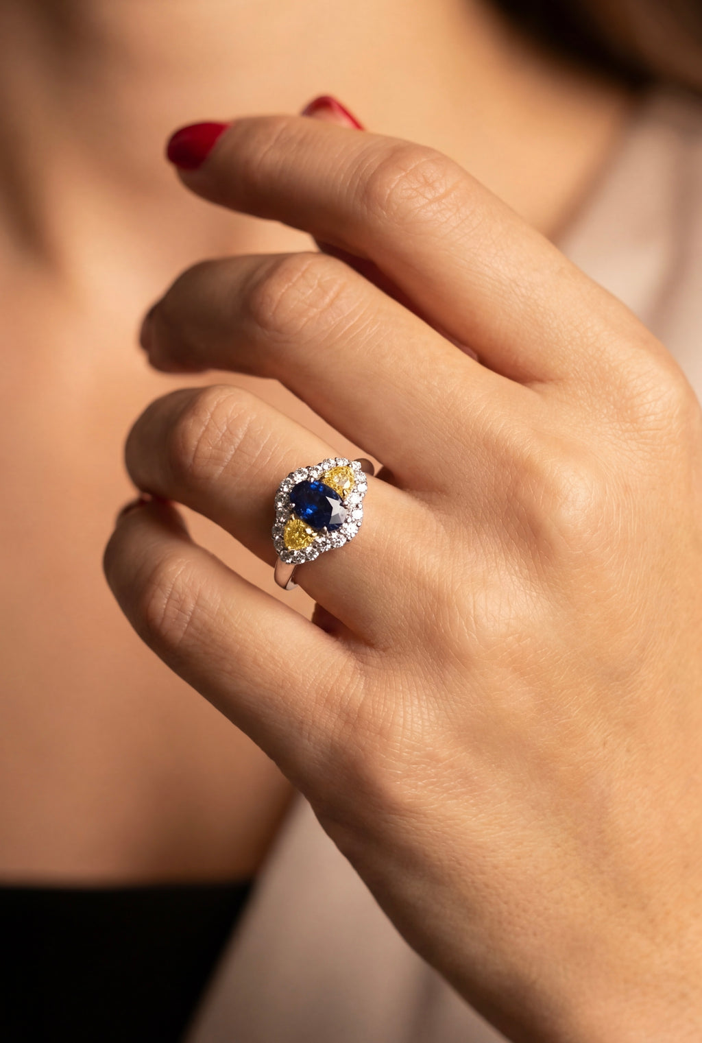Trilogy Australian Blue Sapphire & Yellow Diamonds, view 2 — Levendi Jewellers