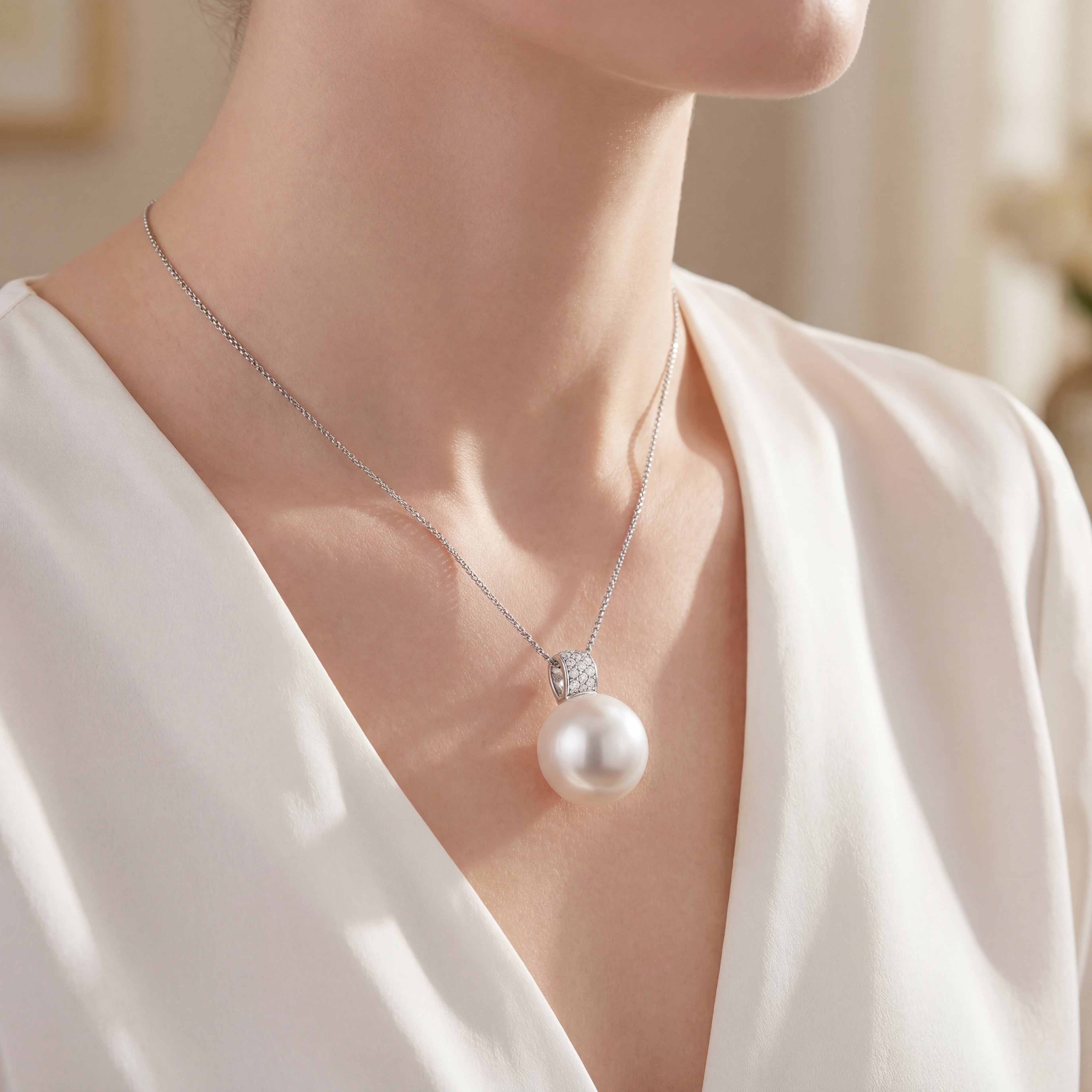 Australian South Sea Pearl - Round 18mm Wide Diamond Bail