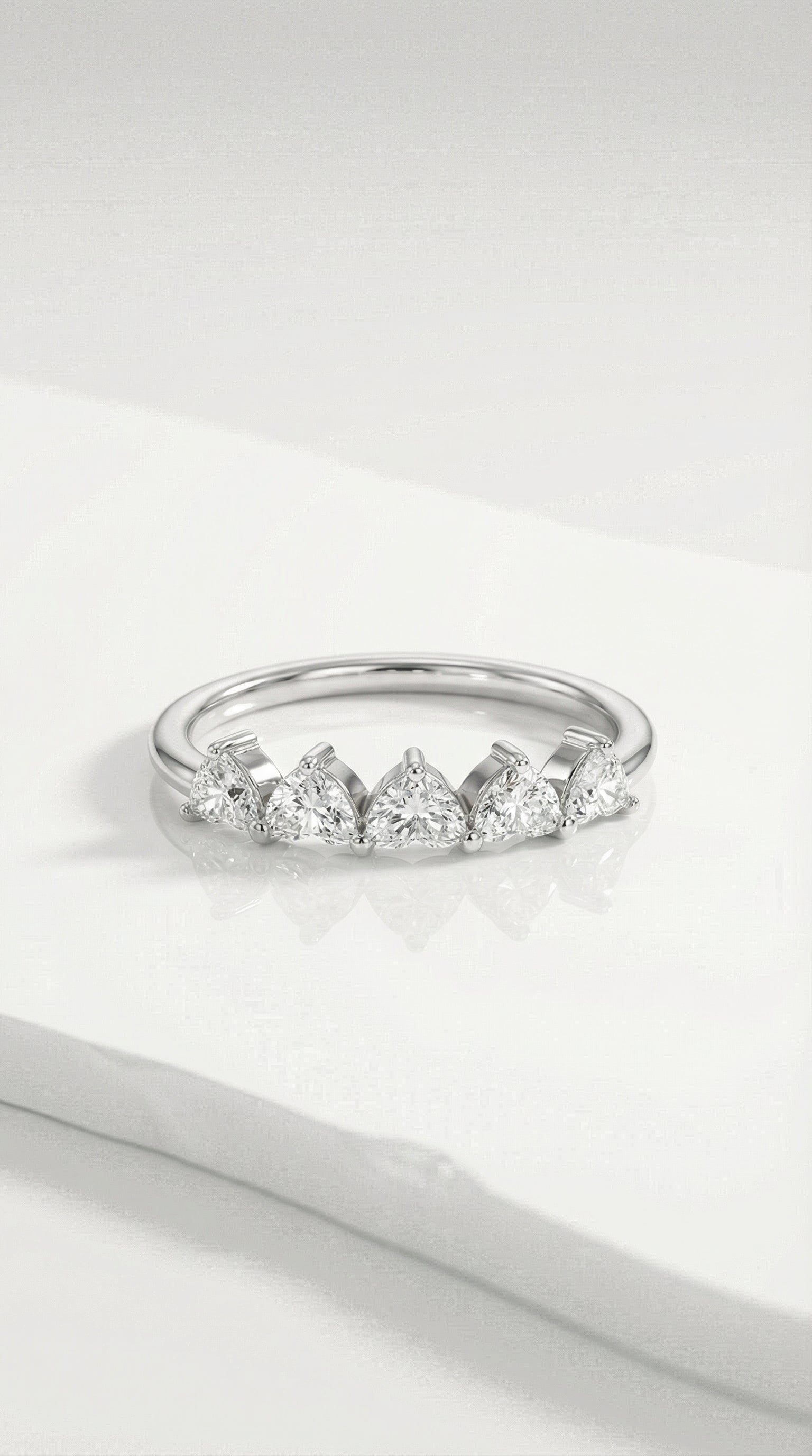 Wedding Band - 5 Heart Diamonds Claw Set