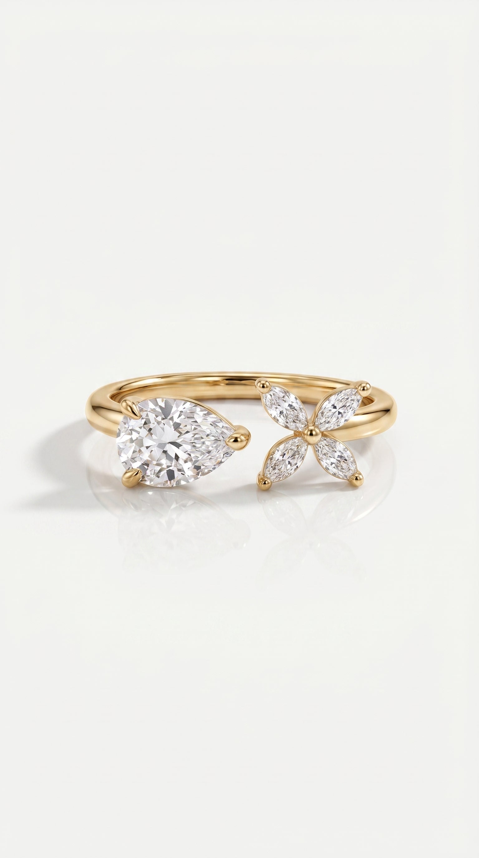 Levendi Toi & Moi - Pear Flower Engagement Ring