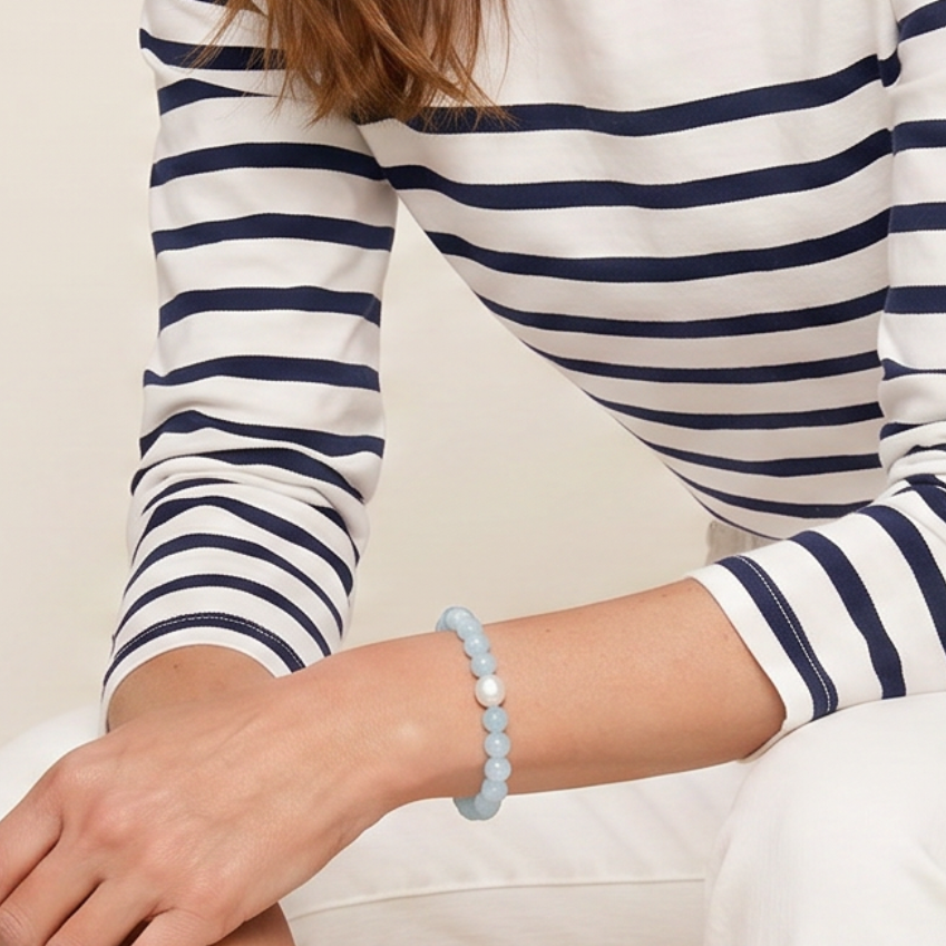 Australian South Sea & Aquamarine Bracelet, view 2 — Levendi Jewellers