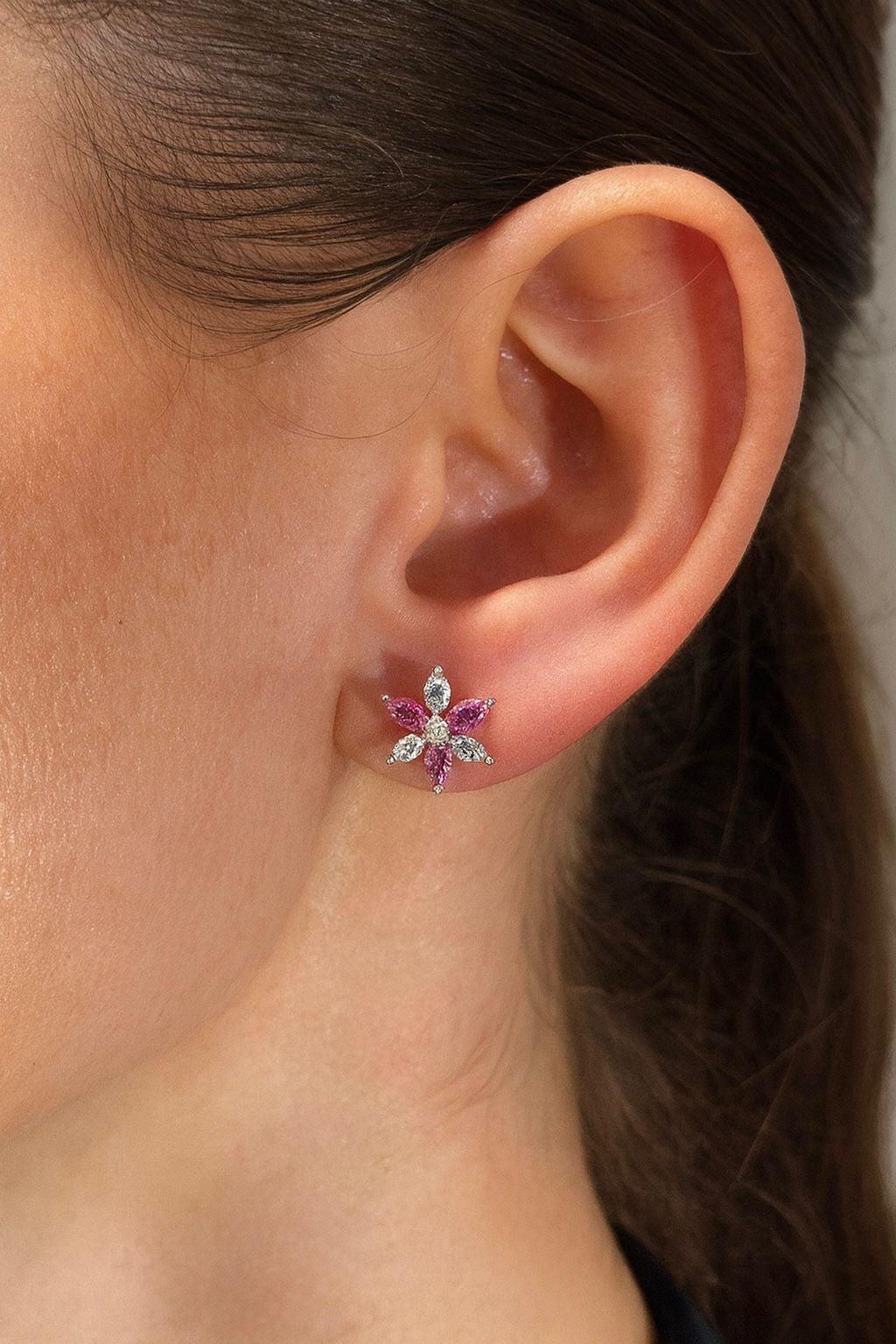 Pink Sapphire & Diamond Maquise Floral Earrings