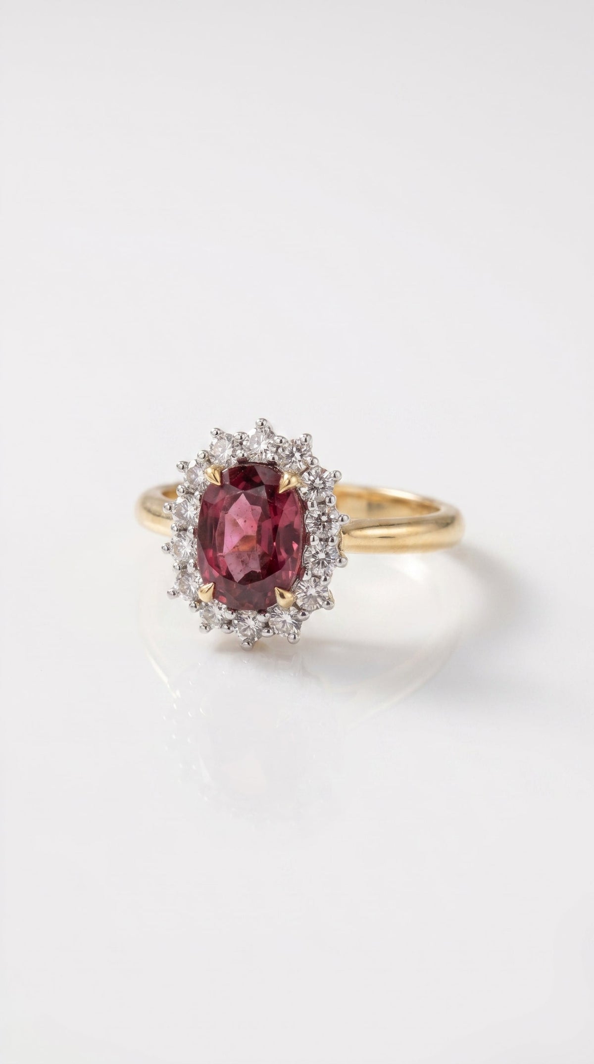 Untreated Natural Ruby Diamond Halo Ring — Levendi Jewellers