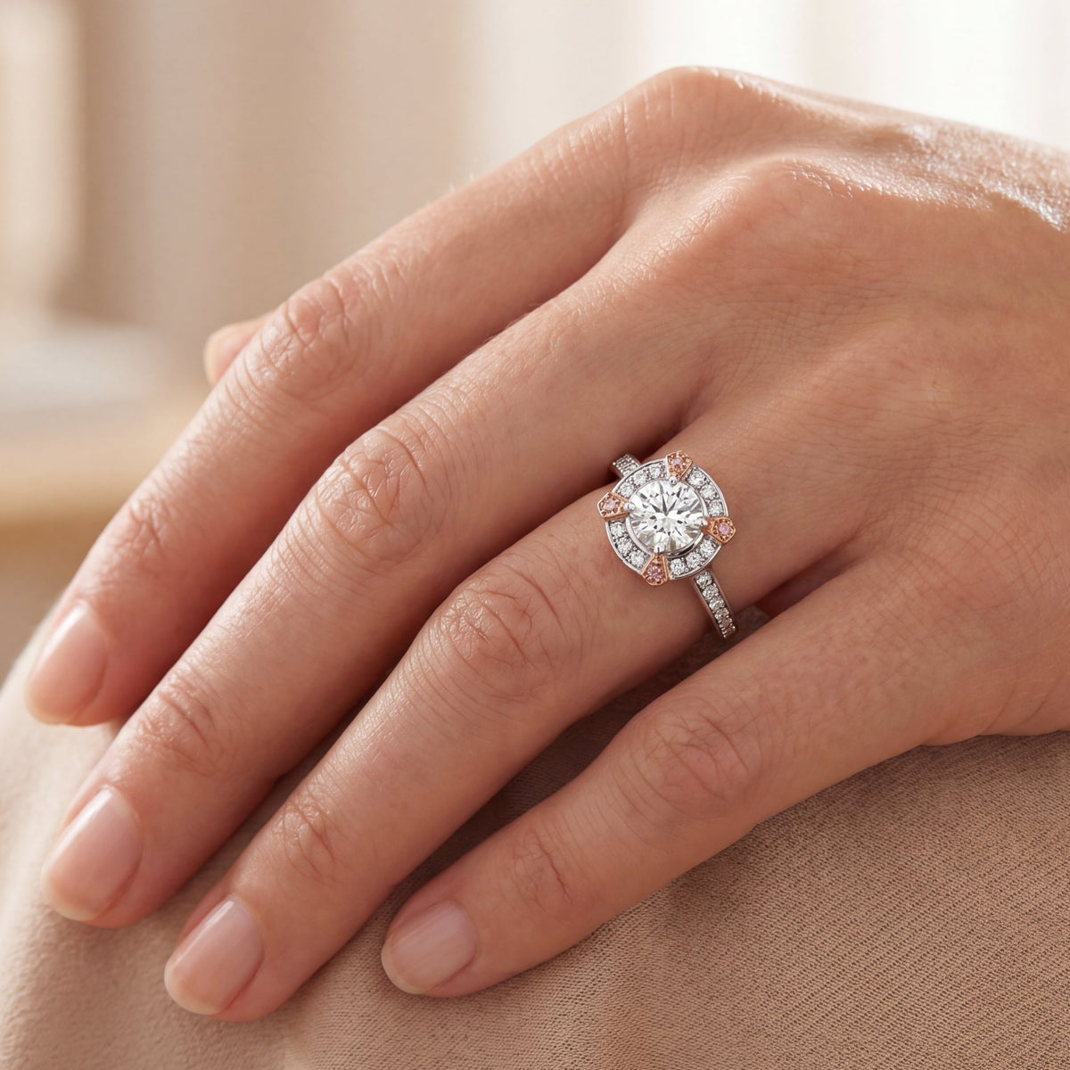 Argyle Essence - Augusta Pink Engagement Ring, view 2 — Levendi Jewellers