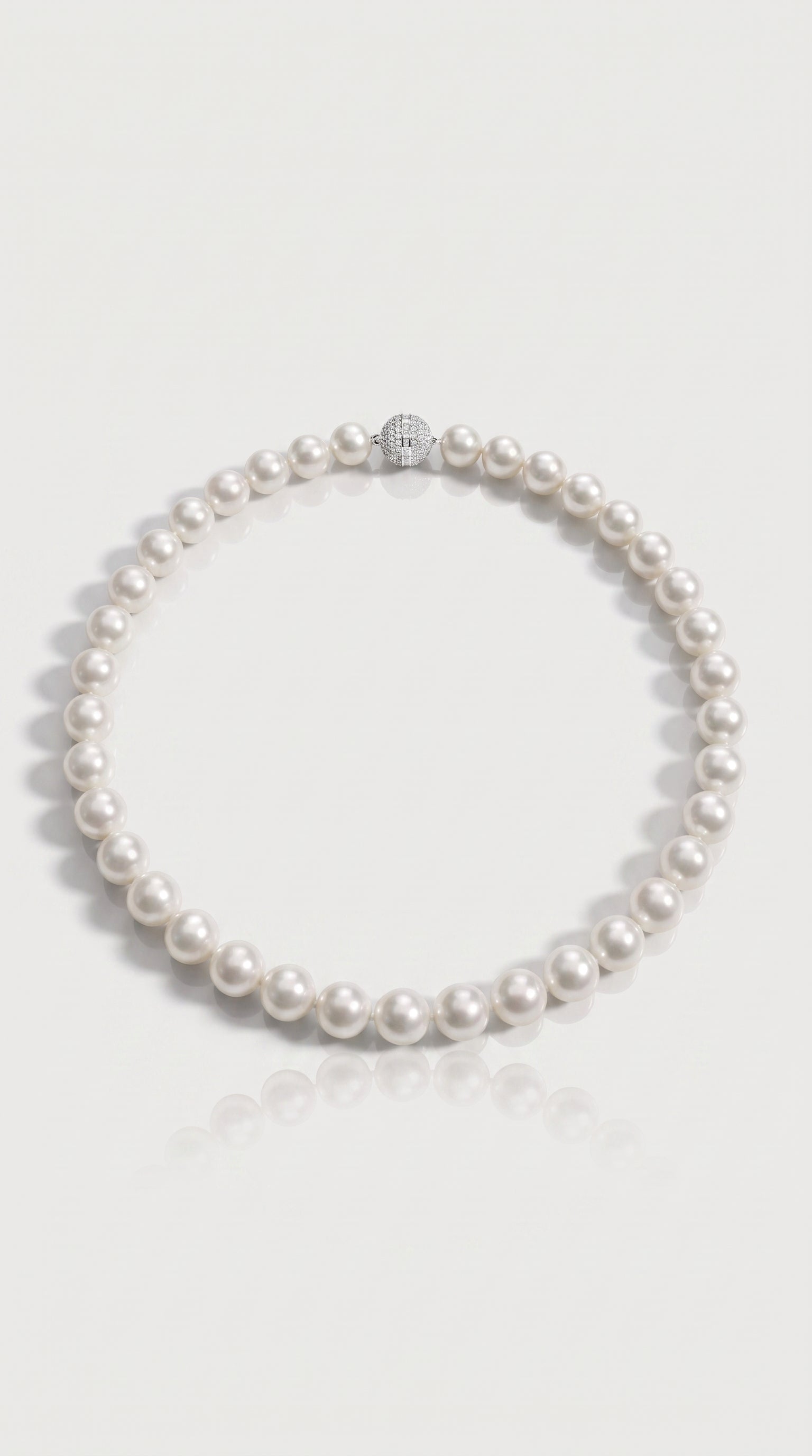 Australian South Sea White Pearl Strand Necklace Graduated 10-12 mm Diamond Pavee Clasp