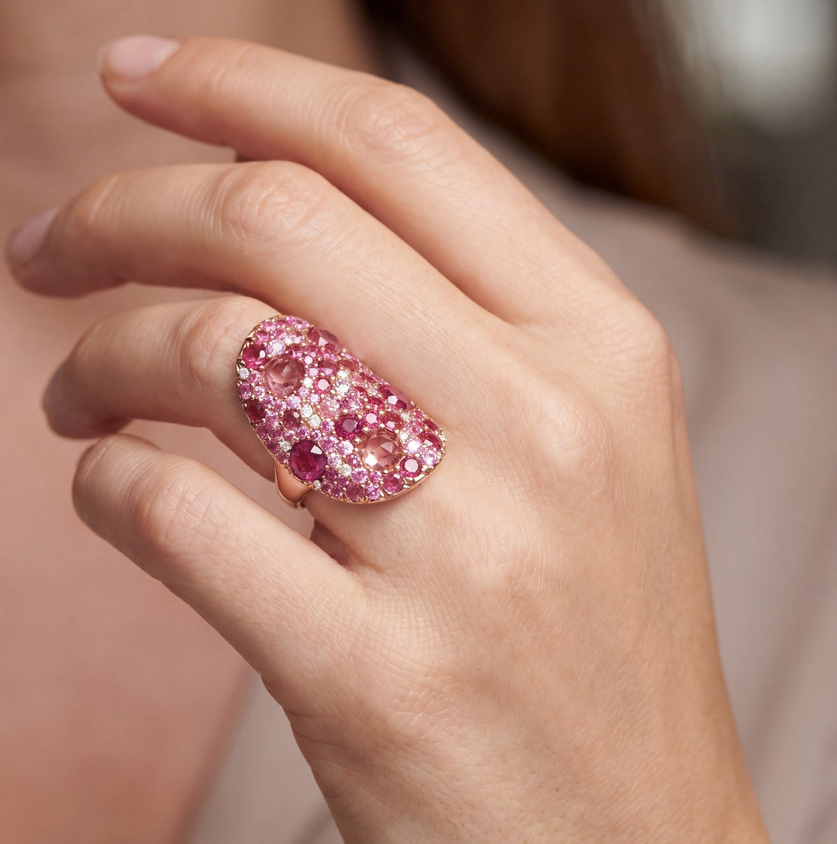 Mosaïque Éternelle Pink Sapphires & Tourmalines Dress Ring, view 2 — Levendi Jewellers