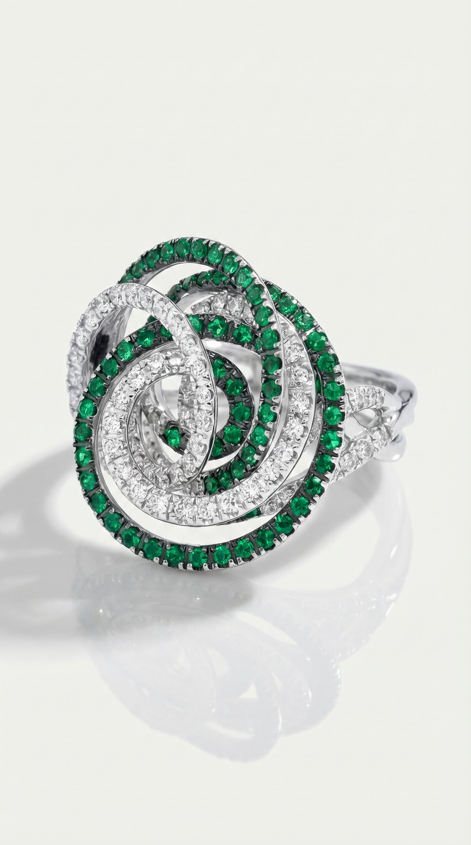 Swirl Emeralds & Diamond Ring