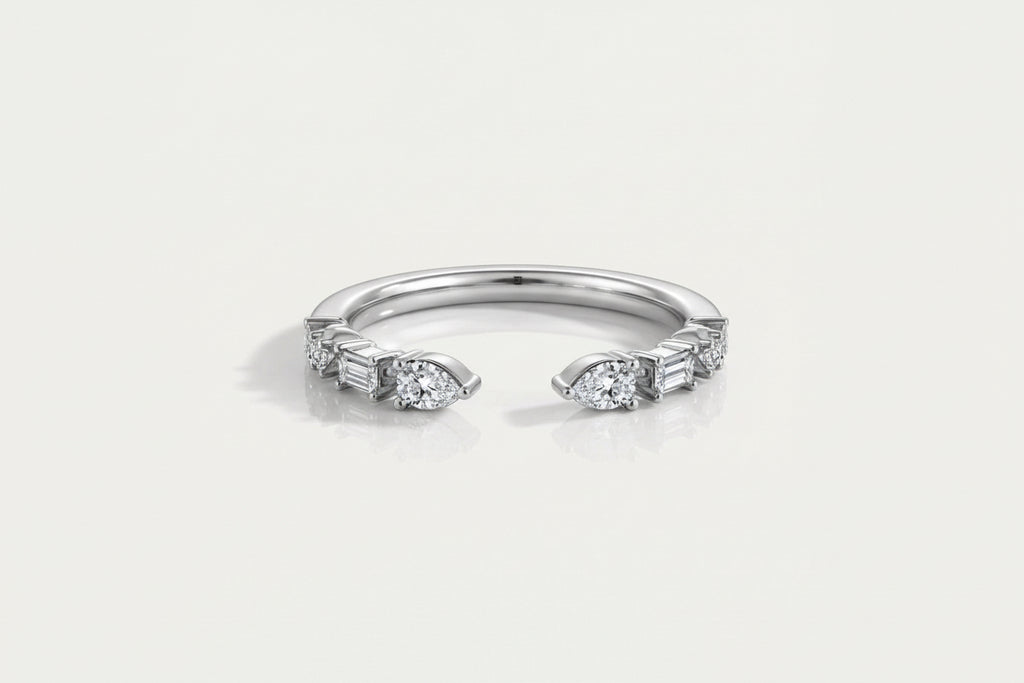 Wedding Band - Open White Gold Baguette and Round Brilliant Cut Diamond — Levendi Jewellers