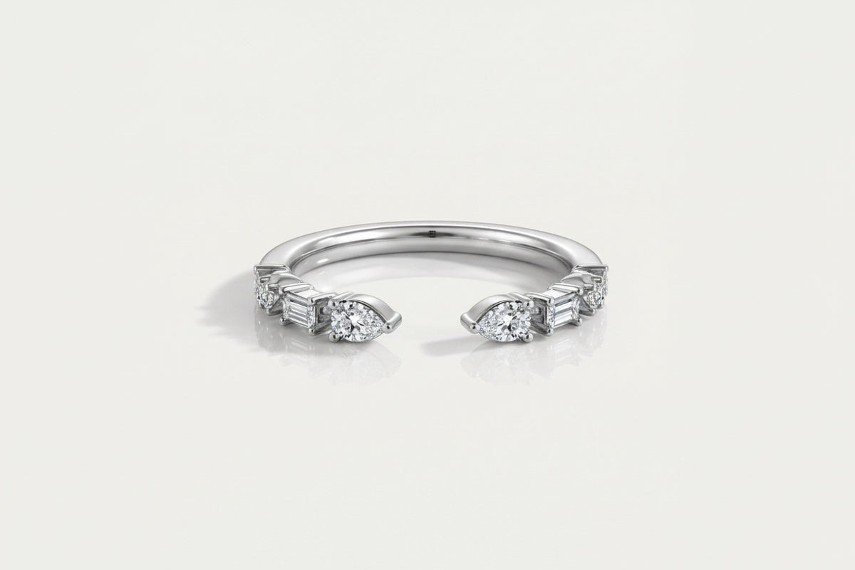 Wedding Band - Open White Gold Baguette and Round Brilliant Cut Diamond — Levendi Jewellers