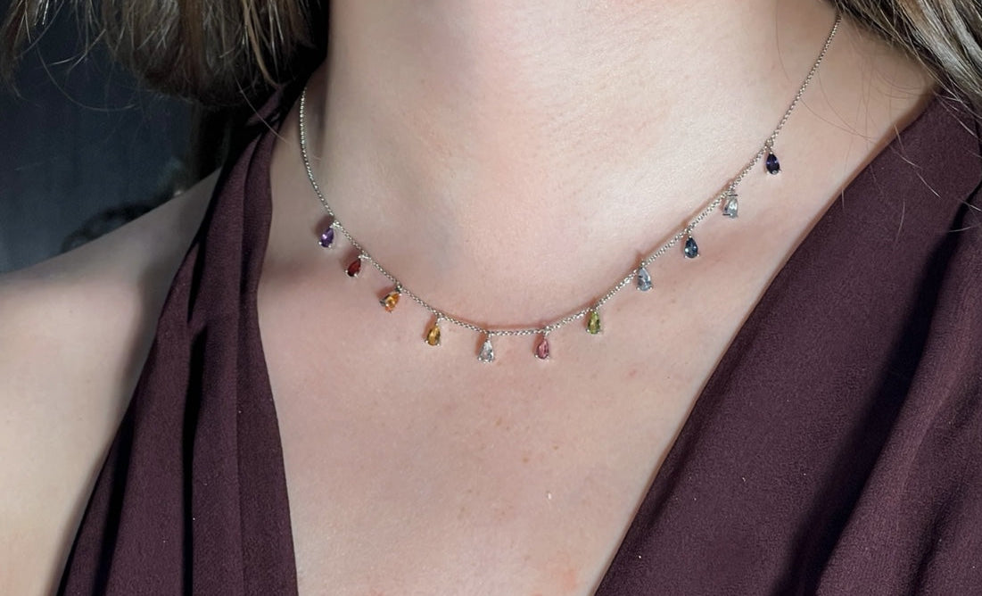 Rainbow Pear Drop Gemstones Pendant
