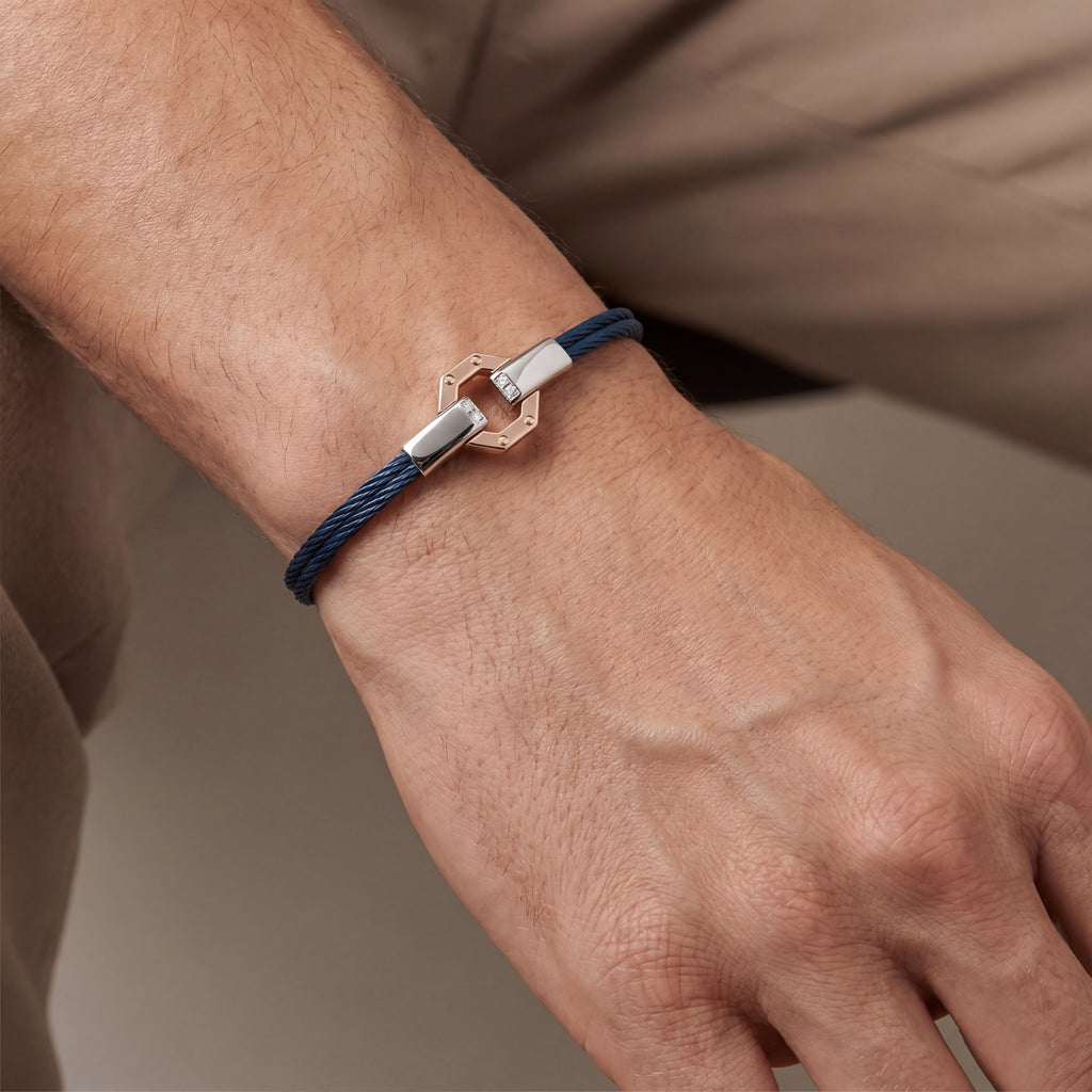 Baraka 316L White Diamond Blue PVD Bracelet, view 3 — Levendi Jewellers