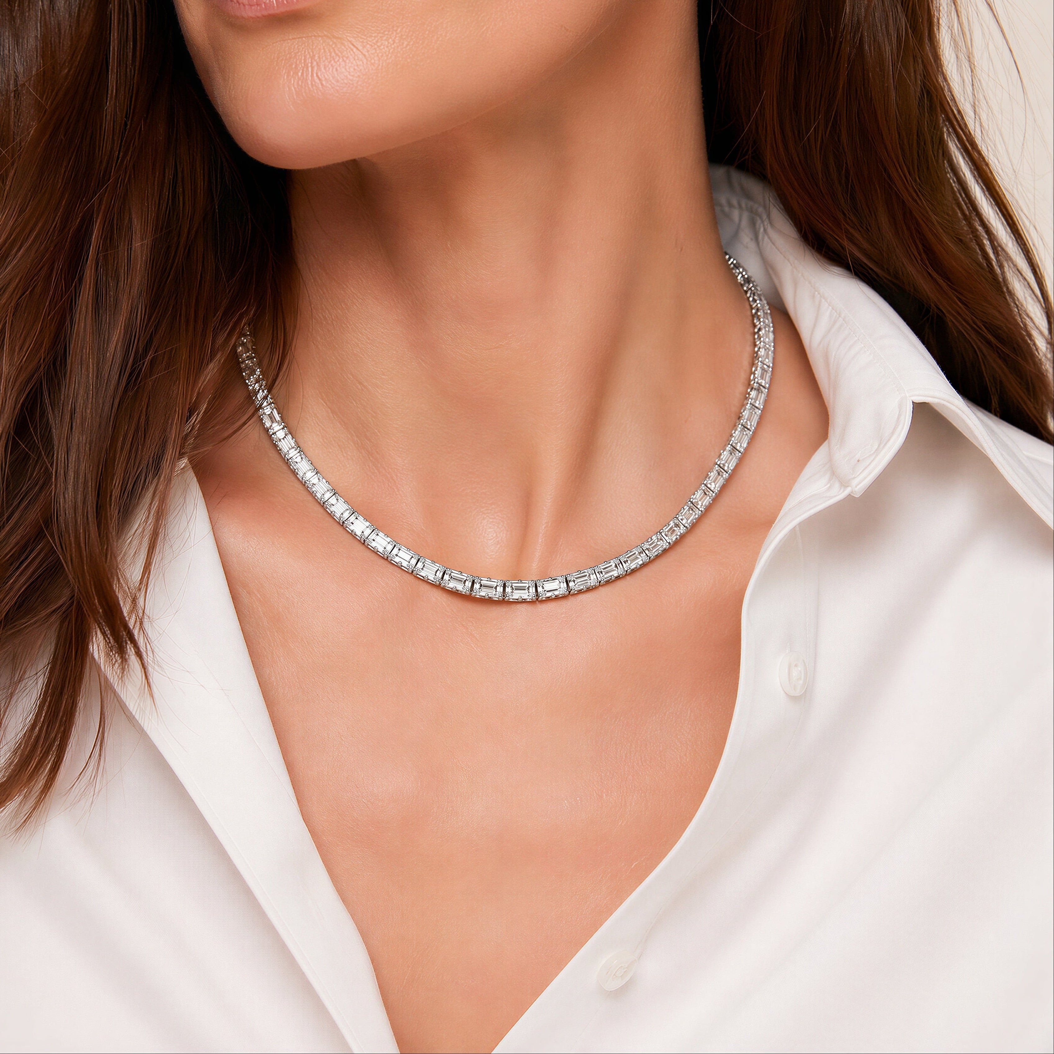 Baguette Classic Diamond Tennis Necklace 8.04ct
