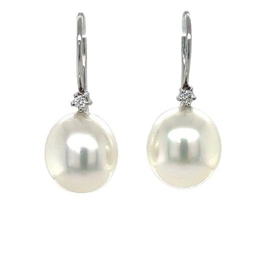 Australian South Sea Pearl & Single Diamond Drops Earrings