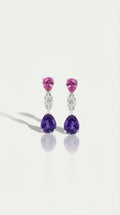 Pink Sapphire, Diamond & Tanzanite Drop Earrings