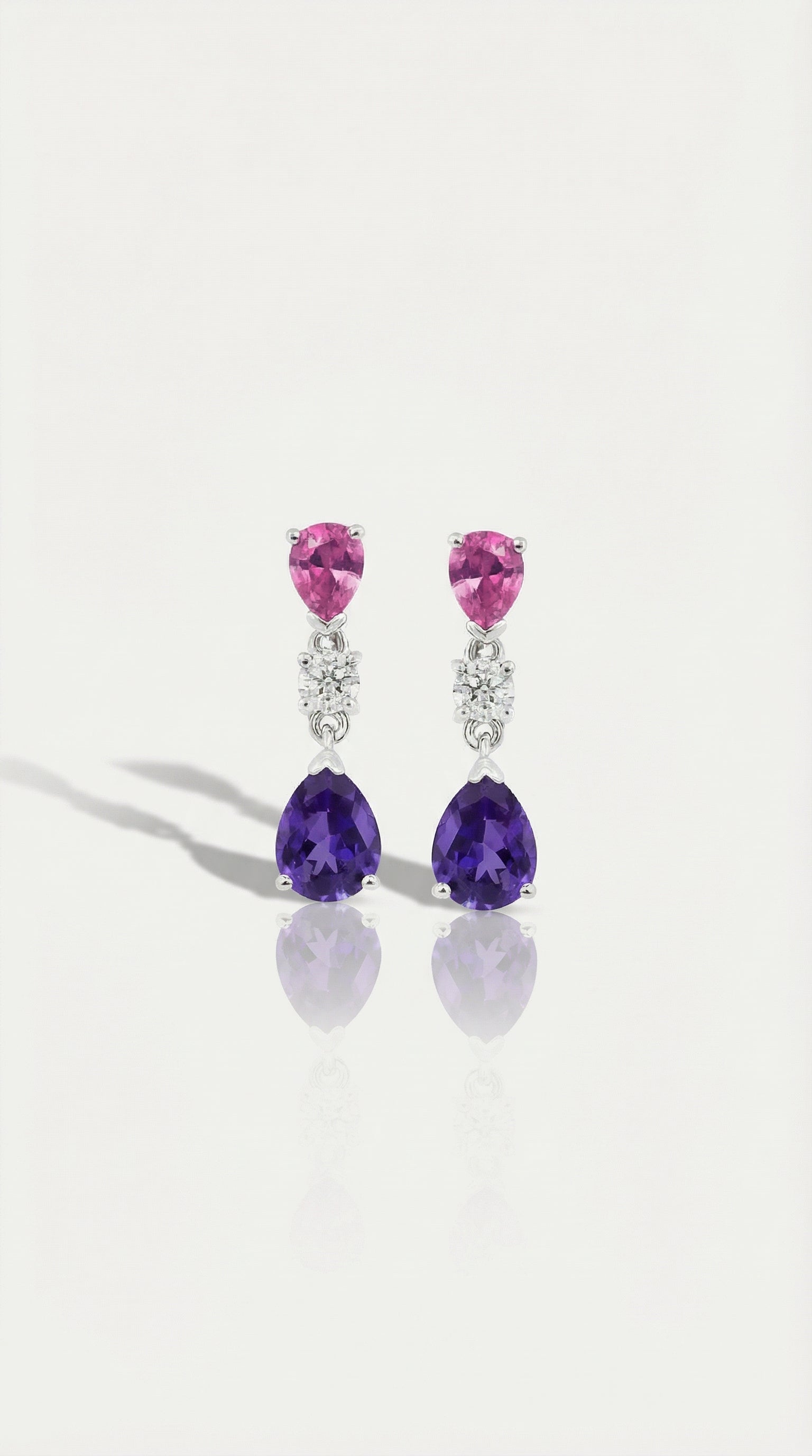 Pink Sapphire, Diamond & Tanzanite Drop Earrings