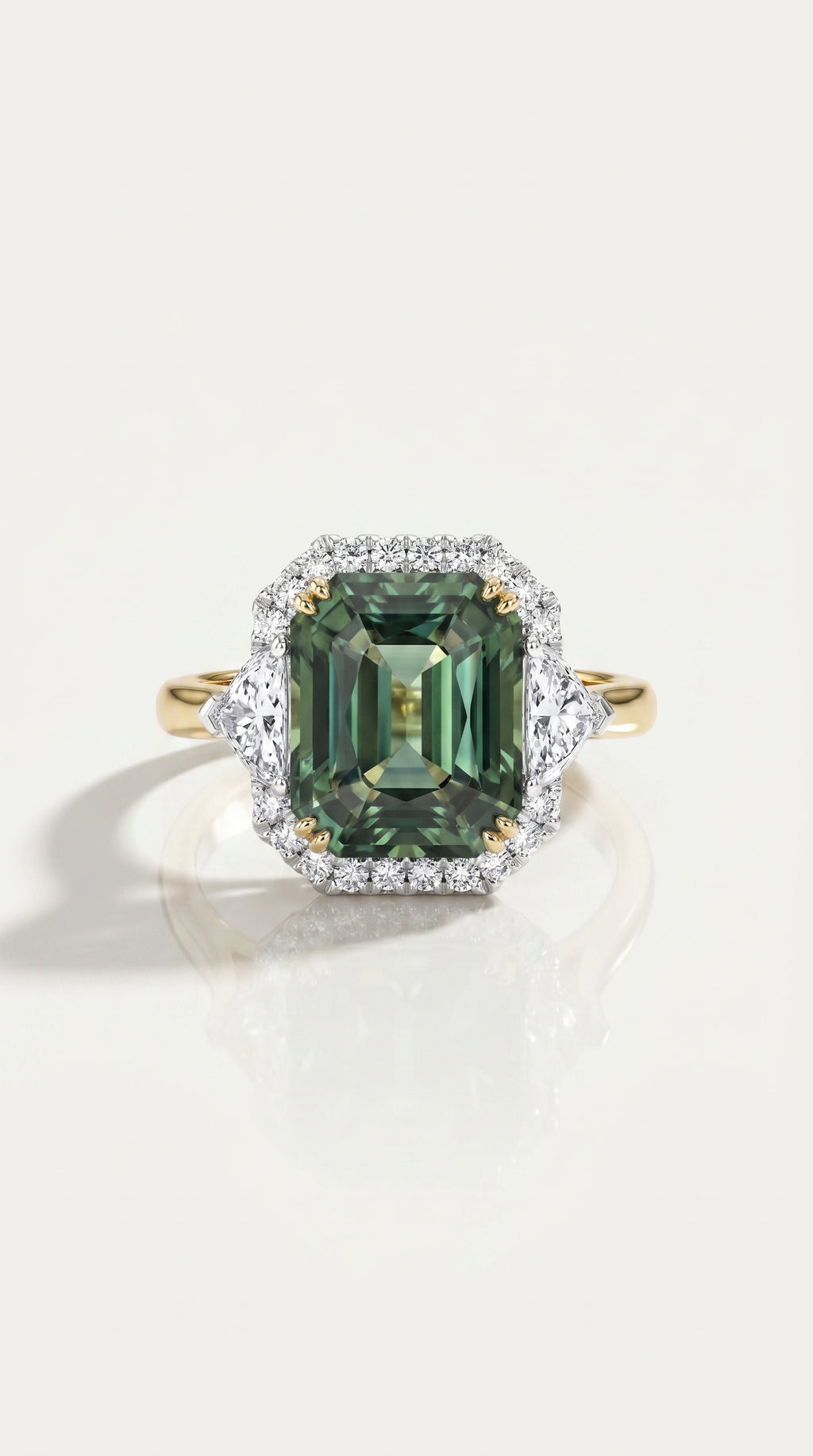 Levendi Classic Trilogy Halo - Radiant Cut Australian Teal Sapphire Engagement Ring — Levendi Jewellers