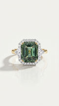 Levendi Classic Trilogy Halo - Radiant Cut Australian Teal Sapphire Engagement Ring