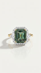 Levendi Classic Trilogy Halo - Radiant Cut Australian Teal Sapphire Engagement Ring — Levendi Jewellers