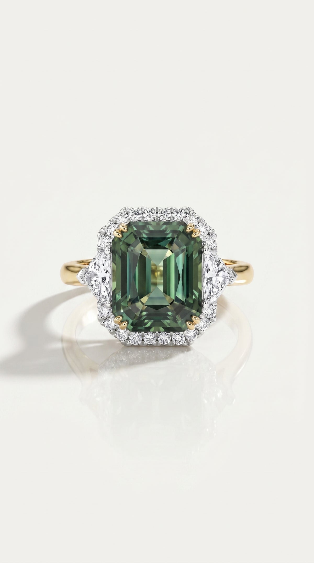 Levendi Classic Trilogy Halo - Radiant Cut Australian Teal Sapphire Engagement Ring — Levendi Jewellers