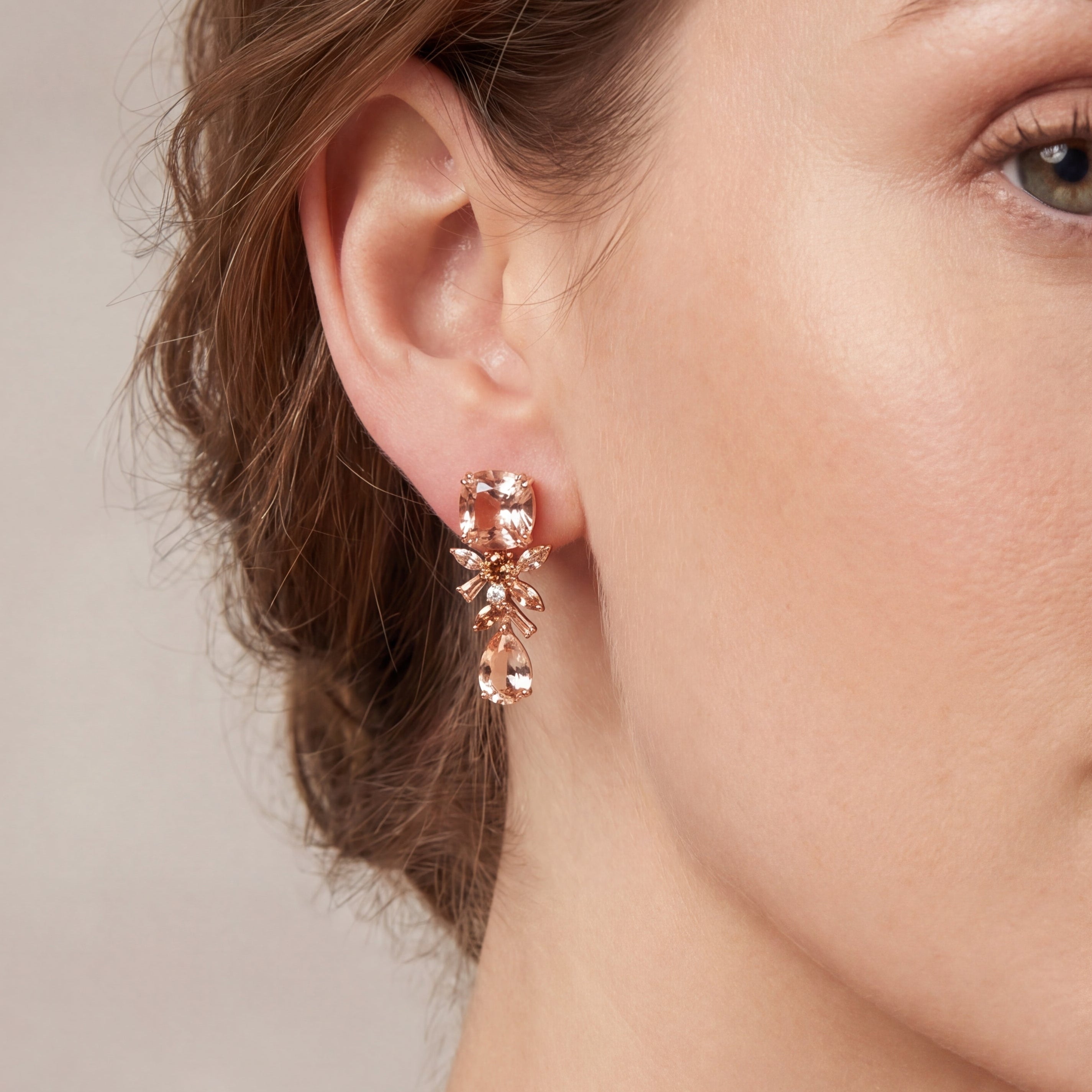 Neptune's Garden - Morganite & Champagne Diamond Earrings