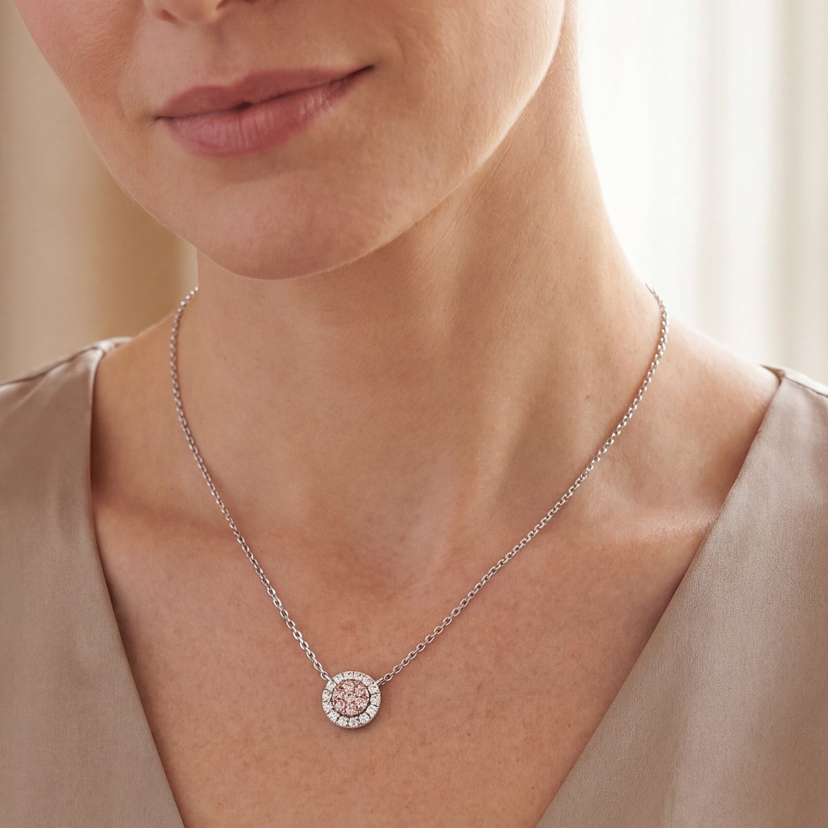 Argyle Essence - Odessa Pink Diamonds Halo Pendant, view 2 — Levendi Jewellers