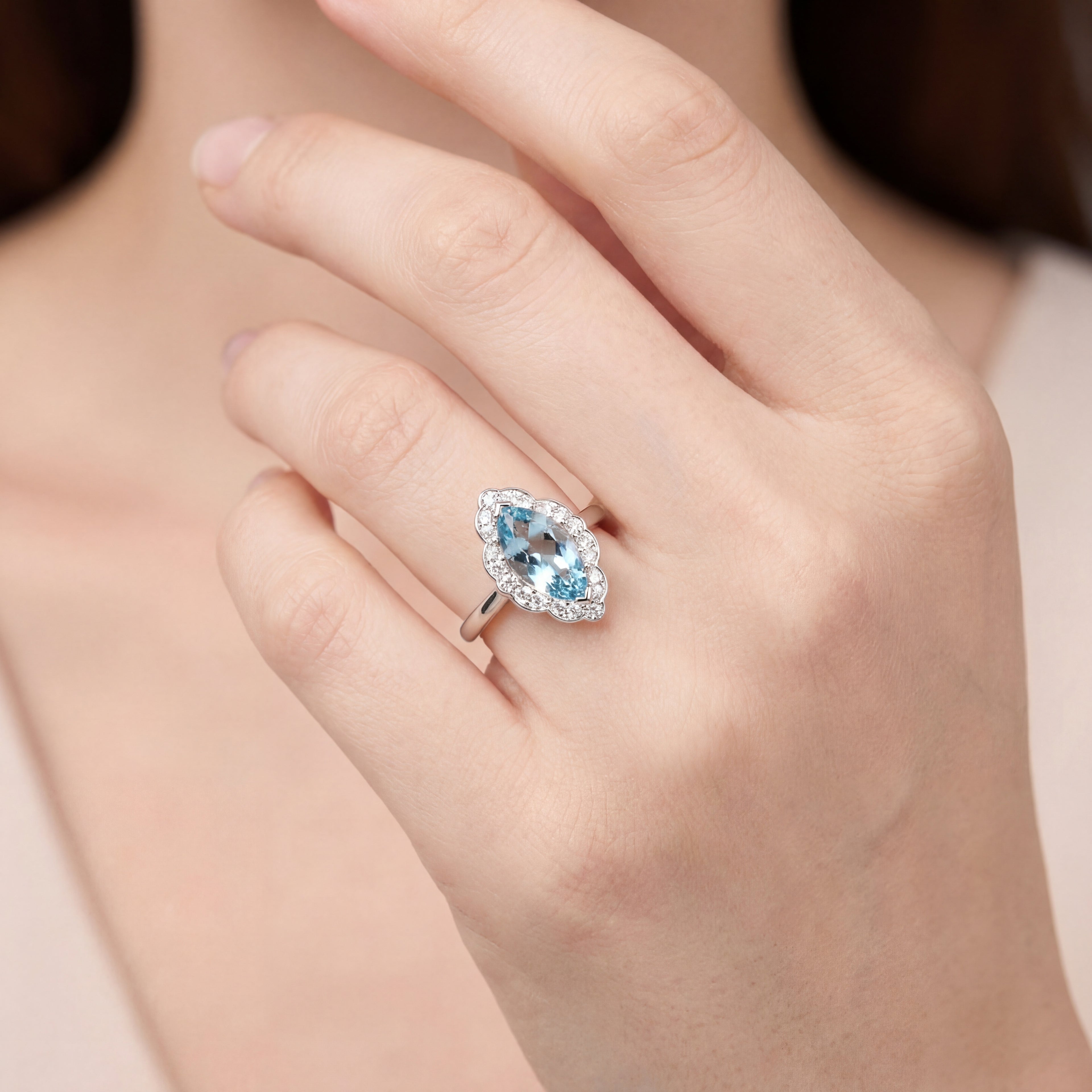 Aquamarine Marquise Cut & Diamond Dress Ring